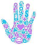 Human hand concept. Made of 100 icons set in blue and violet colors. Vector illustration.