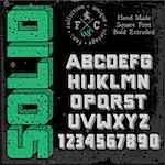 Handmade retro font. 3d extruded type. Grunge textures placed in separate layers. Vector illustration.