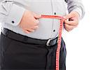 fat business man use scale to measure his waistline