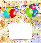 Illustration modern birthday greeting card with balloons and confetti - vector