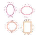 Empty retro vector frames set. Cute pink, orange and violet whimsy hand drawn design elements for picture or text on website, wedding invitation, valentines or baby shower card