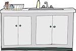 Isolated hand drawn kitchen sink with drying rack