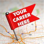 Your Career Here Concept - Small Flag on a Map Background with Selective Focus.