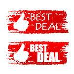 best deal banners - text in red drawn labels with white thumb up symbols, business shopping concept