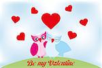 Valentine day lovely owls greeting card and text "be my valentine"