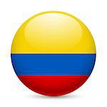 Flag of Colombia as round glossy icon. Button with Colombian flag