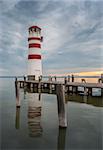 Lighthouse at Lake Neusiedl at sunset in Podersdorf, Burgenland, Austria