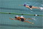 Female swimmers racing in the swimming pool at the leisure center