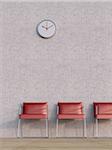 Digital Illustration of Three Red Chairs in a Row in front of Concrete Wall