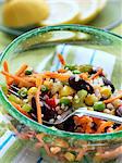 Vegetarian quinoa salad with peas carrots celery red kidney beans