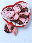 American strawberry cookies for Valentines Day in a heart shaped dish