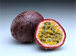 Whole passion fruit and half cut with seeds