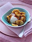 Individual portions of banana foster pudding