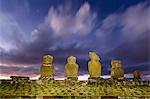 Preserved original moai in the Tahai Archaeological Zone on Easter Island (Isla de Pascua) (Rapa Nui), UNESCO World Heritage Site, Chile, South America