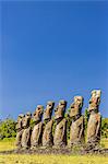 Seven Moai at Ahu Akivi, the first restored altar on Easter Island (Isla de Pascua) (Rapa Nui), UNESCO World Heritage Site, Chile, South America