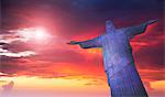 Statue of Christ the Redeemer at sunset, Corcovado, Rio de Janeiro, Brazil, South America