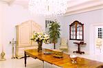 Chandelier and table in luxury foyer