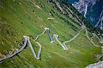 Cars on The Stelvio Pass (Passo dello Stelvio) (Stilfser Joch), on the route to Bormio, in the Eastern Alps in Northern Italy, Europe