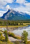 Mount Rundle rising above Vermillion Lakes drive, Banff National Park, UNESCO World Heritage Site, Alberta, Canadian Rockies, Canada, North America