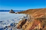 Shaman rock, Maloe More (Little Sea), frozen lake during winter, Olkhon island, Lake Baikal, UNESCO World Heritage Site, Irkutsk Oblast, Siberia, Russia, Eurasia