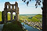 View from Grevenburg Castle of Traben-Trarbach and Moselle River (Mosel), Rhineland-Palatinate, Germany, Europe