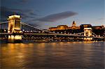 Chain Bridge, late evening, Budapest, Hungary, Europe