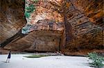 Woman in the Cathedral Gorge in the Purnululu National Park, UNESCO World Heritage Site, Bungle Bungle mountain range, Western Australia, Australia, Pacific