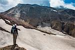 Man admiring, Mutnovsky volcano, Kamchatka, Russia, Eurasia