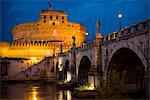 Pont Sant' Angelo and Castel Sant' Angelo at dusk, Rome, Lazio, Italy, Europe