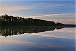 Clouds Reflected in River in Morning in Spring, Obernburg, River Main, Untermain, Spessart, Franconia, Bavaria, Germany