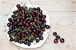 Cherries on a plate (view from above)