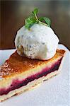 Beetroot & frangipane tart with a scoop of vanilla ice cream