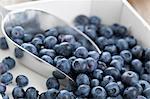 Blueberries in a wooden crate with a scoop