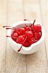 Cherries preserved in syrup, in a small bowl