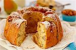 Pear and walnut Bundt cake, slices cut