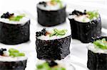 Salmon sushi and caviar roe