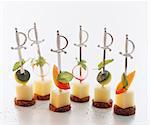 Mini cheese and vegetable skewers for a party