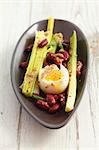 Kidney bean salad with leek, soft-boiled egg and mustard dressing