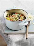 Vegetable risotto in a casserole dish