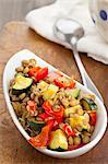 Lentil salad with grilled peppers and courgette