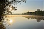 Lake at Sunrise in the Spring, Mondfeld, Mainfranken, Franconia, Baden Wurttemberg, Germany