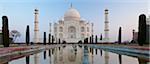 The Taj Mahal mausoleum southern view with reflecting pool and cypress trees, Uttar Pradesh, India