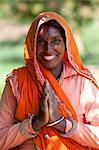 Indian woman villager at farm smallholding at Sawai Madhopur near Ranthambore in Rajasthan, Northern India