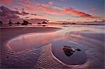 Sunset with orange clouds, Bandon Beach, Oregon, United States of America, North America