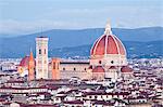 The view from Piazzale Michelangelo over to the historic city of Florence with the dome of Basilica di Santa Maria del Fiore (Duomo) lit up, Florence, UNESCO World Heritage Site, Tuscany, Italy, Europe