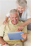 Cheerful senior couple using the digital tablet together