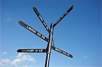Low angle view of signpost, Skane, Sweden