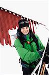 Female skier looking at camera, Vasterbotten, Lapland, Sweden