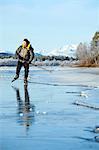 Man long-distance skating, Kiruna, Lapland, Sweden