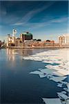 View of the Charles River and harbor in winter, Boston, Massachusetts, USA.
